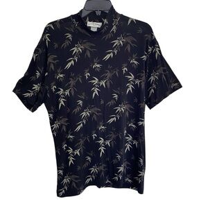 Frazier Lawrence Mock Turtleneck Stretch Short Sleeve Black Floral Top Size 1X